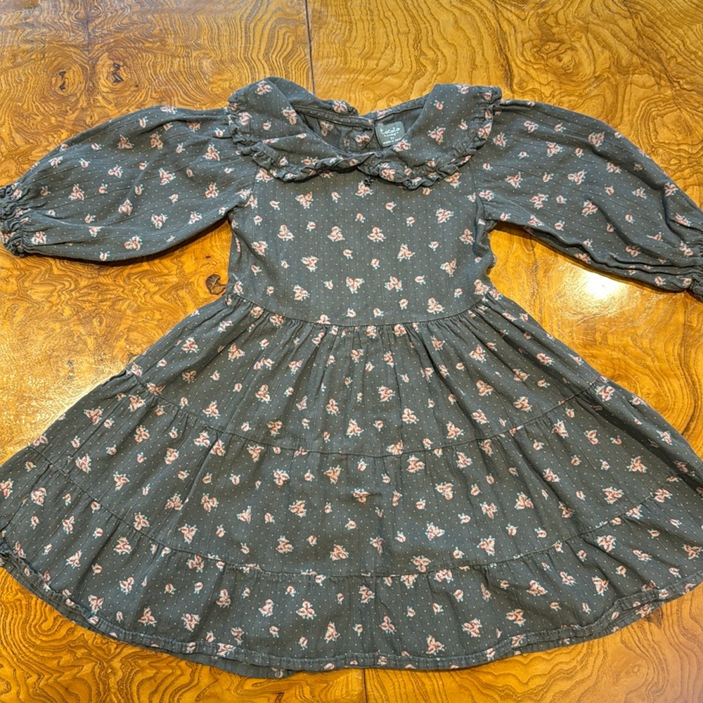 Tocoto Vintage Girls Grey Floral Dress Sz 3
